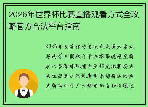 2026年世界杯比赛直播观看方式全攻略官方合法平台指南